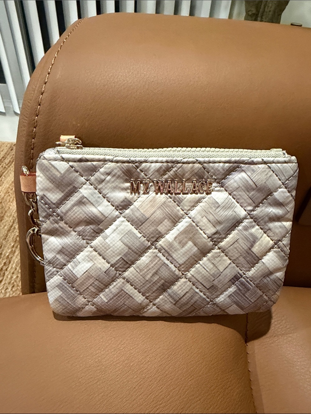 MZ Wallace Quilted Metallic Silver Coin Pouch